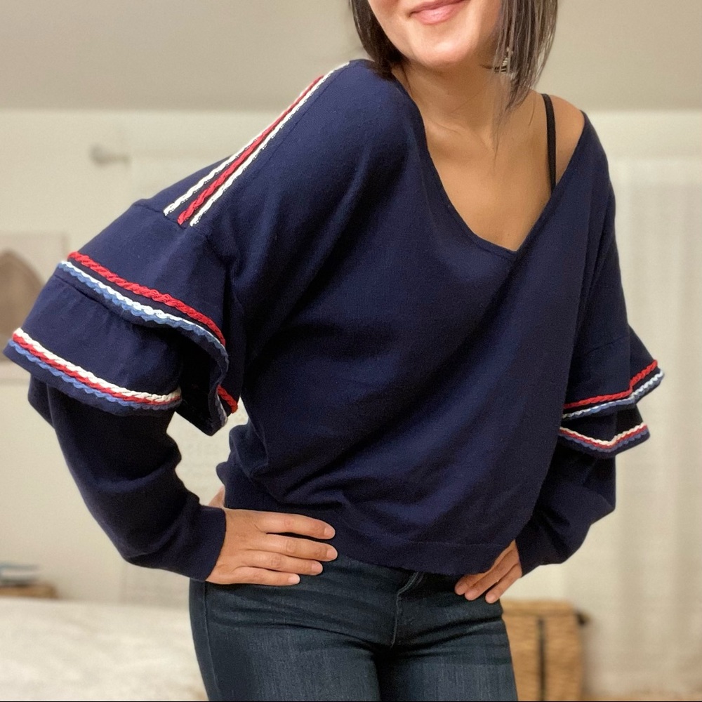 Love by Design Navy Blue Ruffle Sleeve Sweater
